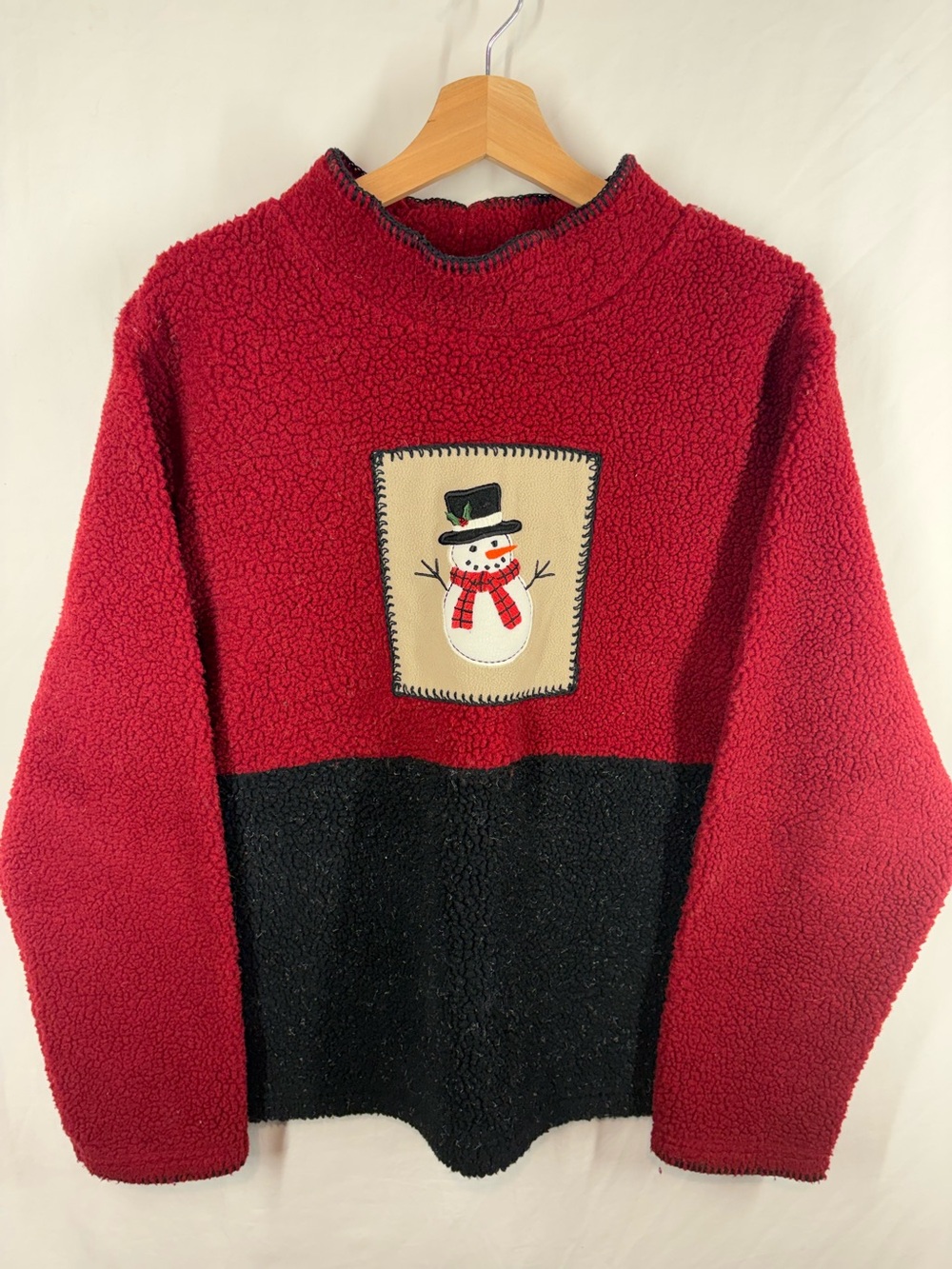 C&B Sport Snowman Sherpa Fleece Pullover Large Red Black Christmas Holiday